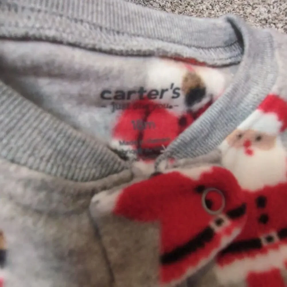Carter's Baby Boy's Size 18M Gray Fleece Footed Sleeper Santa